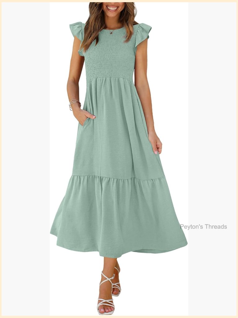 Women's Maxi Dress With Pockets Ruffle Sleeve Smocked Casual